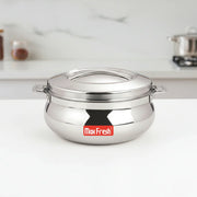 Stainless steel Max Fresh insulated hotpot with lid on white kitchen counter